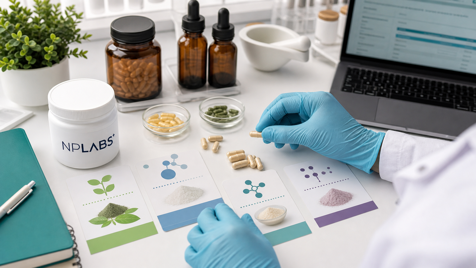 NPLabs supplement ingredient review with capsules and pharmacy records